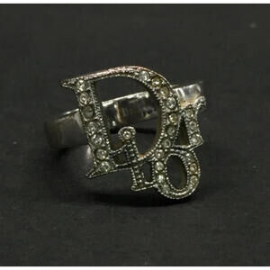 Christian Dior Logo Rhinestone Silver Tone Size 51 US 6